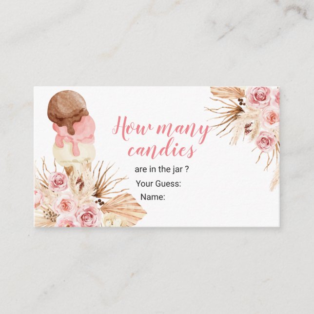Cartão De Informações Boho Sorvete Floral Adivinha Quantas Canetas (Frente)