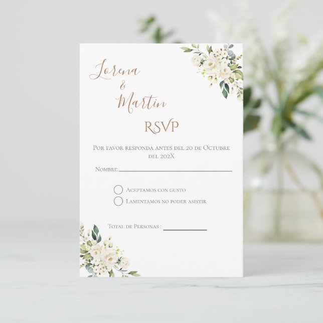 Cartão De Informações Boho Spanish Wedding RSVP Card (Em pé/Frente)