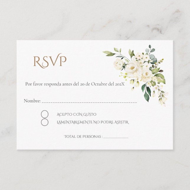 Cartão De Informações Boho Spanish Wedding RSVP Card (Frente)