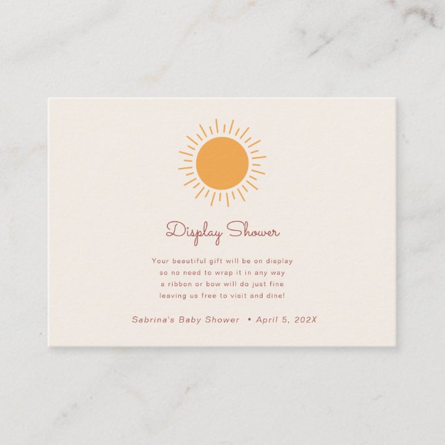 Cartão De Informações Boho Sunshine Gênero Ecrã de Chá Neutro (Frente)