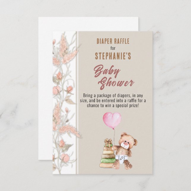 Cartão De Informações Boho Teddy Bear Fralda Raffle (Frente/Verso)