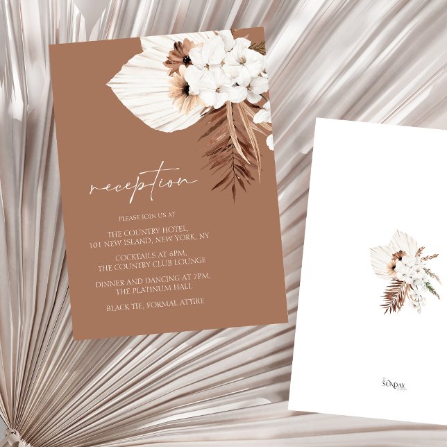 Cartão De Informações Boho Terracotta Brown Floral Recepção de casamento (Boho Terracotta Brown Floral Wedding Reception Enclosure Card)