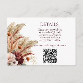 Cartão De Informações Boho Terracotta Fall Florals Pampas Grass Detalhes