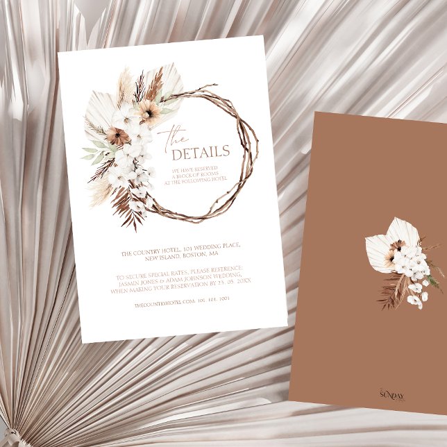 Cartão De Informações Boho Terracotta Floral Wreath Detalhes do Casament (Boho Terracotta Floral Wreath Wedding Details Enclosure Card)