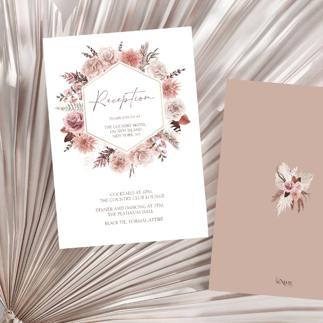 Cartão De Informações Boho Terracotta Neutral Floral Wreath Casamento (Boho Dusty Pink Floral Wreath Wedding Reception Enclosure Card)