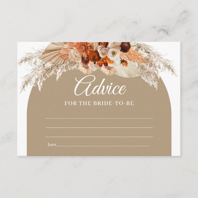 Cartão De Informações Boho Terracotta Pampas Grass Advice para a Noiva (Frente)