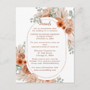 Cartão De Informações Boho Terracotta Pampas Grass Detalhes Do Casamento