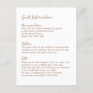 Cartão De Informações Boho Terroso Botânico Elegante Marfim Convidado