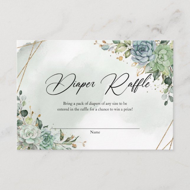 Cartão De Informações Boho verde suculenta ouro foliar eucalipto (Frente)