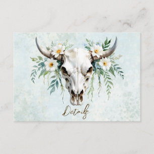 Cartão De Informações Boho Watercolor Vaca Floral Caveira Caveira Casame