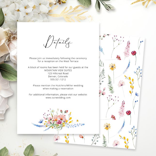 Cartão De Informações Boho Watercolor Wildflower Calligraphy Wedding (Criador carregado)