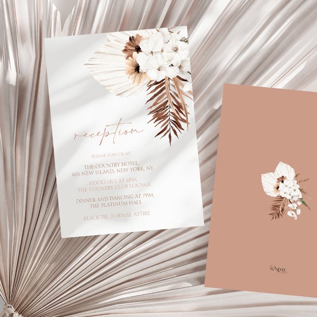 Cartão De Informações Boho White Orchids Pampas Recepção de casamento (Boho Terracotta Brown Floral Wedding Reception Enclosure Card)