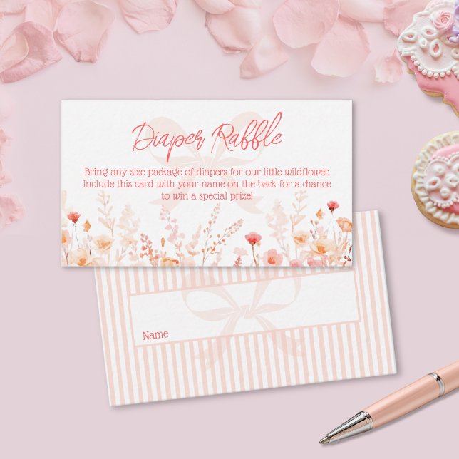 Cartão De Informações Boho Wildflower Baby Shower Diaper Raffle  (Criador carregado)