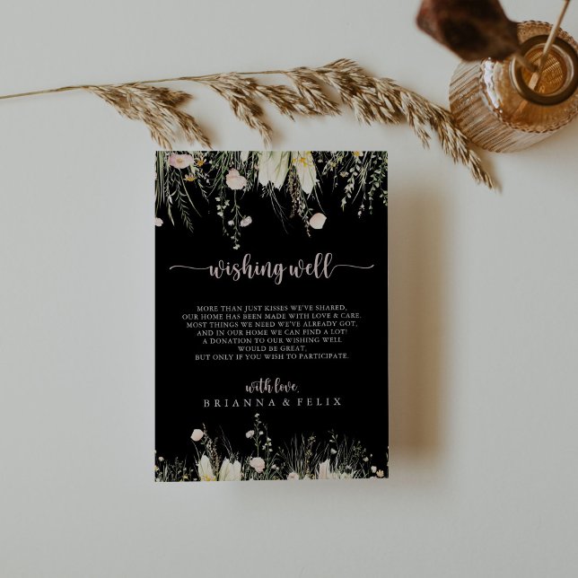 Cartão De Informações Boho Wildflower Black Weding Wishing Good (Criador carregado)