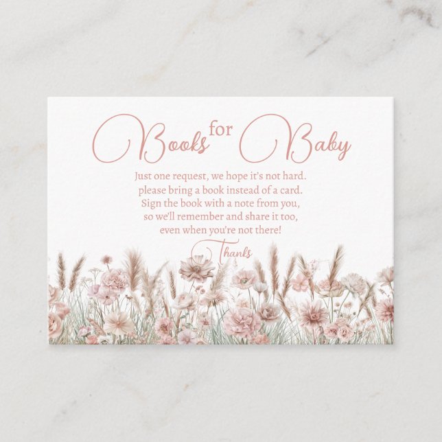 Cartão De Informações Boho Wildflower Books for Baby Card | Neutral Baby (Frente)