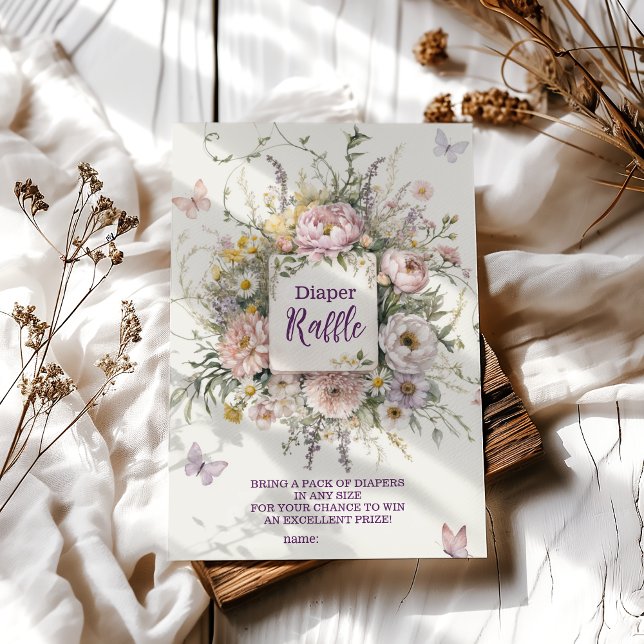 Cartão De Informações Boho Wildflower Butterflies Diapper Raffle (Criador carregado)