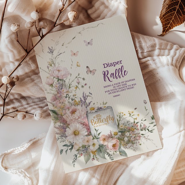 Cartão De Informações Boho Wildflower Butterflies Diapper Raffle (Criador carregado)