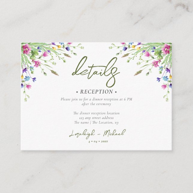 Cartão De Informações Boho wildflower Casamento QR Code (Frente)