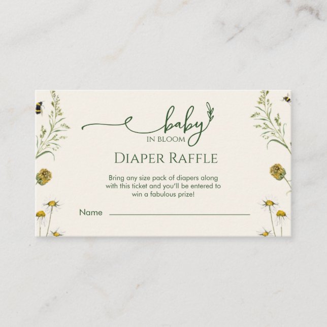 Cartão De Informações Boho Wildflower Diaper Raffle Enclosure Card  (Frente)