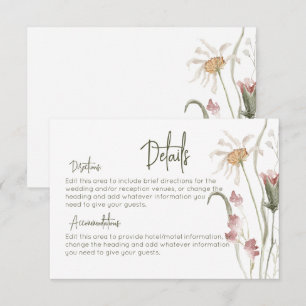 Cartão De Informações Boho Wildflower Modern Floral Detalhes