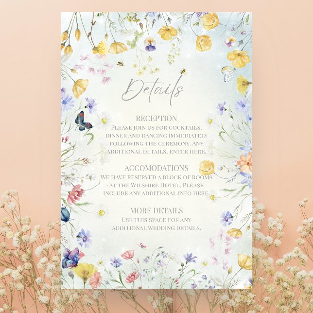 Cartão De Informações Boho Wildflower Rustic Green Wedding (Criador carregado)