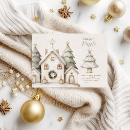 Cartão De Informações Boho Winter Cottage Christmas Diapper Raffle
