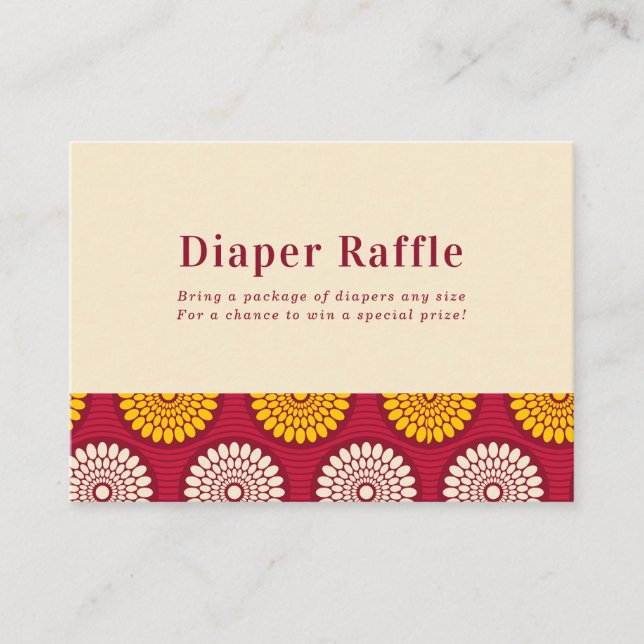 Cartão De Informações Bold African Wax Print Red & Yellow Diaper Raffle (Frente)
