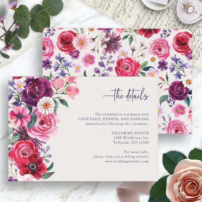 Cartão De Informações Bold Floral Wedding (Bold Floral Wedding The Details Enclosure Card by Painted Paperie
)