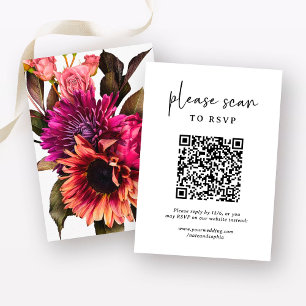 Cartão De Informações Bold Floral Wedding RSVP com código QR