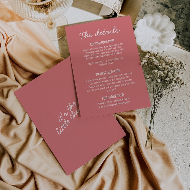 Cartão De Informações Bold Pink Modern Whimsical Wedding Details (Criador carregado)