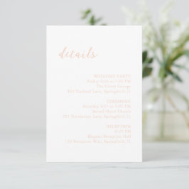 Cartão De Informações Bold Script Peach Elegant Wedding