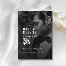 Cartão De Informações Bold Trending B&W-Photo Wedding QR Code RSVP 