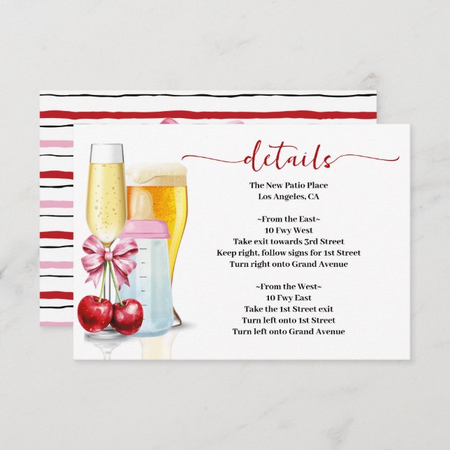 Cartão De Informações Bolhas e brechas antes do Chá de fraldas de cereja (Frente/Verso)