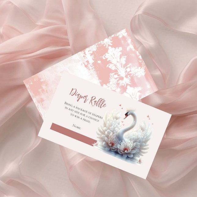 Cartão De Informações Bonita Fralda Floral Swan Raffle (Beautiful Swan Floral Girl Baby Shower Diaper Raffle Enclosure Card)