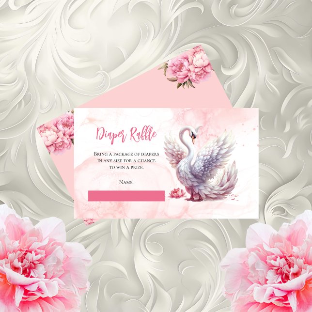 Cartão De Informações Bonita Fralda Floral Swan Raffle (Beautiful Swan Floral Baby Shower "Diaper Raffle" Enclosure Card Insert)