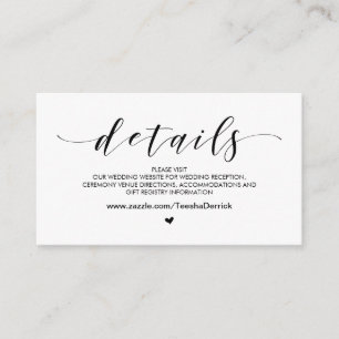 Cartão De Informações Bonita, Preta, Detalhes do Site de Casamento