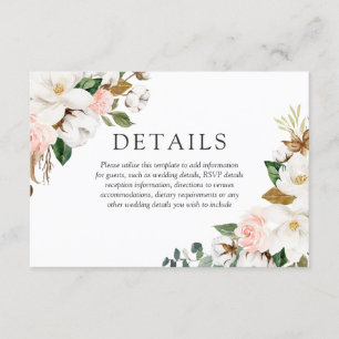 Cartão De Informações Bonito coram & as flores brancas que Wedding