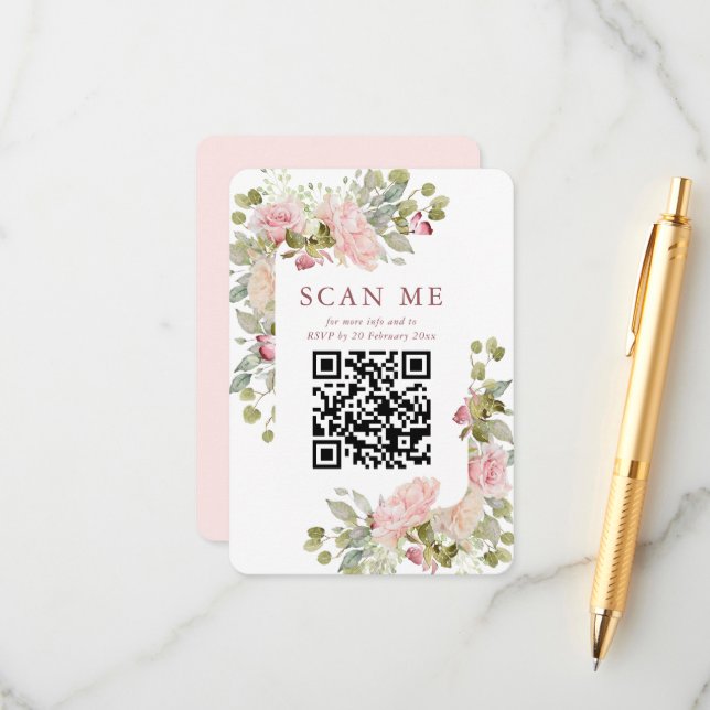 Cartão De Informações Bonito Pastel Floral Weding RSVP QR (Frente/Verso In Situ)