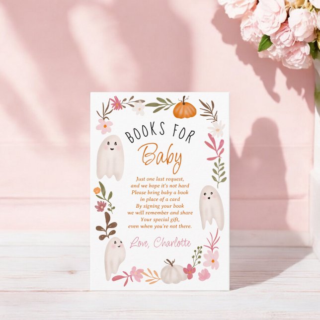 Cartão De Informações Bons Halloween Fantasmas livros para chá de fralda (Cute Halloween Ghosts books for baby shower Enclosure Card)