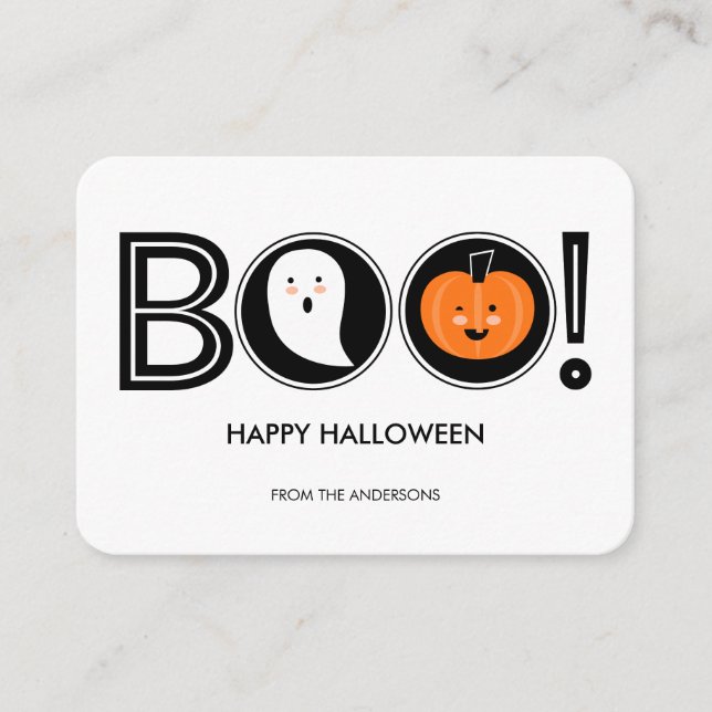 Cartão De Informações Boo! Miniplaca Feliz Halloween (Frente)