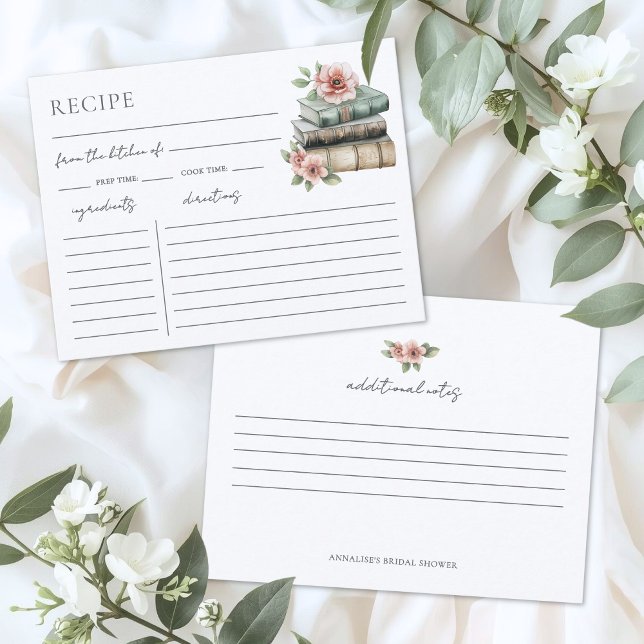 Cartão De Informações Book Bridal Shower Recipe Request Card (Book Bridal Shower Recipe Request Card)