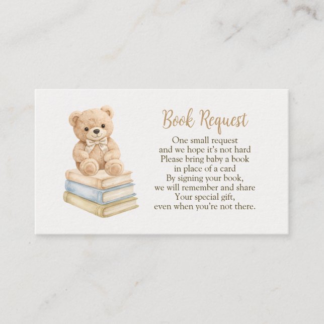 Cartão De Informações Book Request Neutral Teddy Bear Baby Shower Boho (Frente)