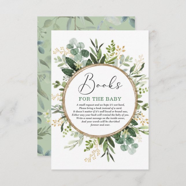 Cartão De Informações Books Botânico Eucalyptus Greenery para Bebê (Frente/Verso)