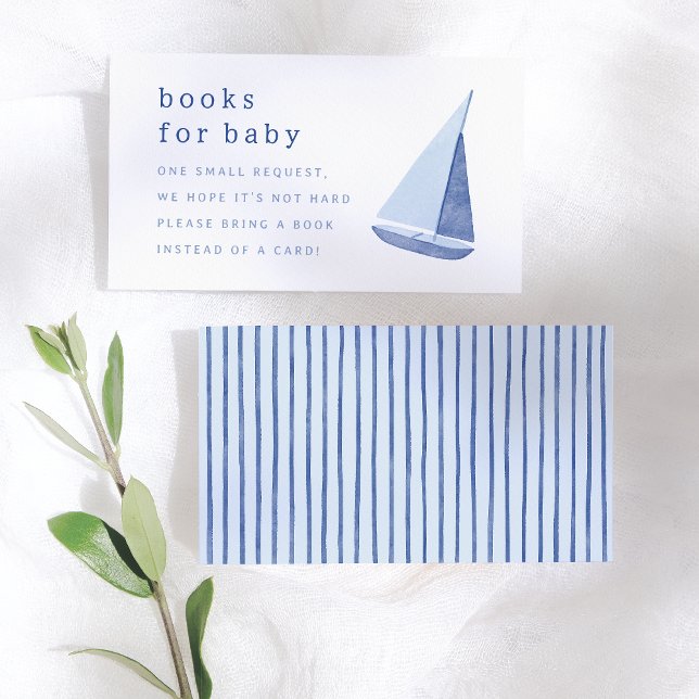 Cartão De Informações Books for Baby Italian Sailboat Blue Baby Shower (Criador carregado)