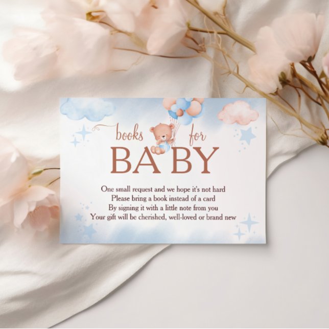 Cartão De Informações Books for Baby Teddy Bear Blue Blush Baby Shower (Criador carregado)