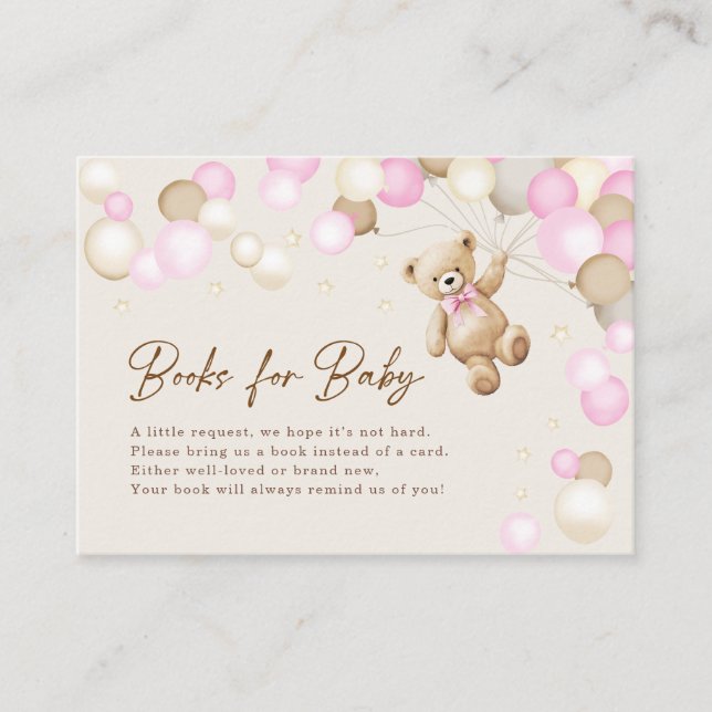 Cartão De Informações Books For Baby Teddy Bear Girl Baby Shower (Frente)
