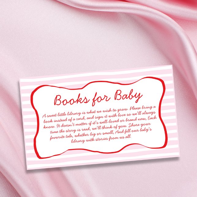 Cartão De Informações Books For Baby Wavy Frame Pink & Red Baby Shower (Books For Baby Wavy Frame Pink & Red Baby Shower Enclosure Card)