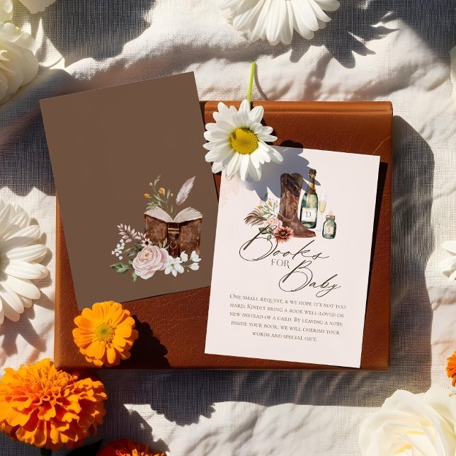 Cartão De Informações Boots Botles Western Chá de fraldas Livros Para Be (Boots Bottles Western Baby Shower Books For Baby Enclosure Card)