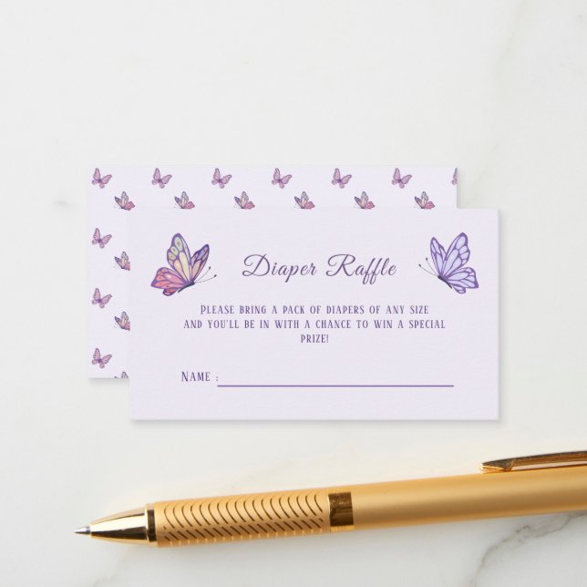 Cartão De Informações Borboleta Beija Chá de fraldas Roxo (Frente/Verso In Situ)