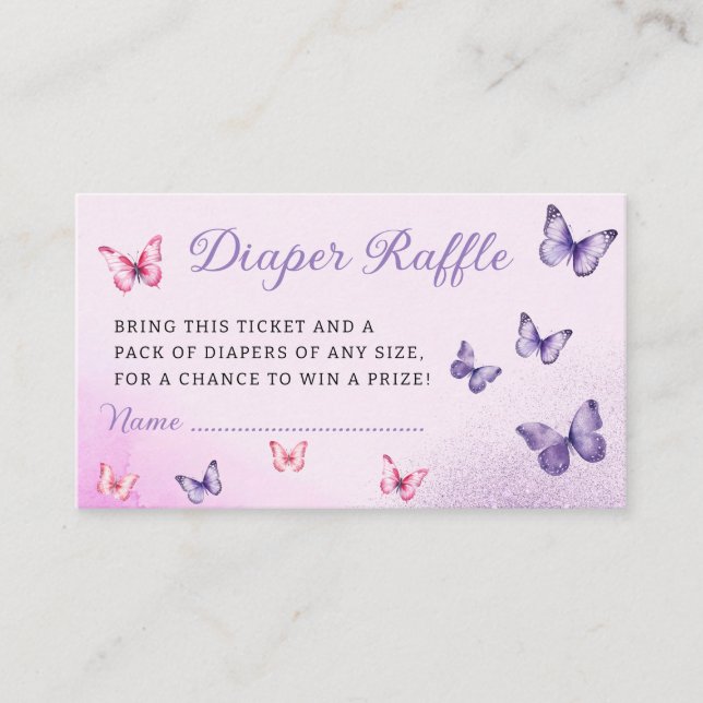 Cartão De Informações Borboleta-branca Fralda-Chá de fraldas-roxa-borbol (Frente)